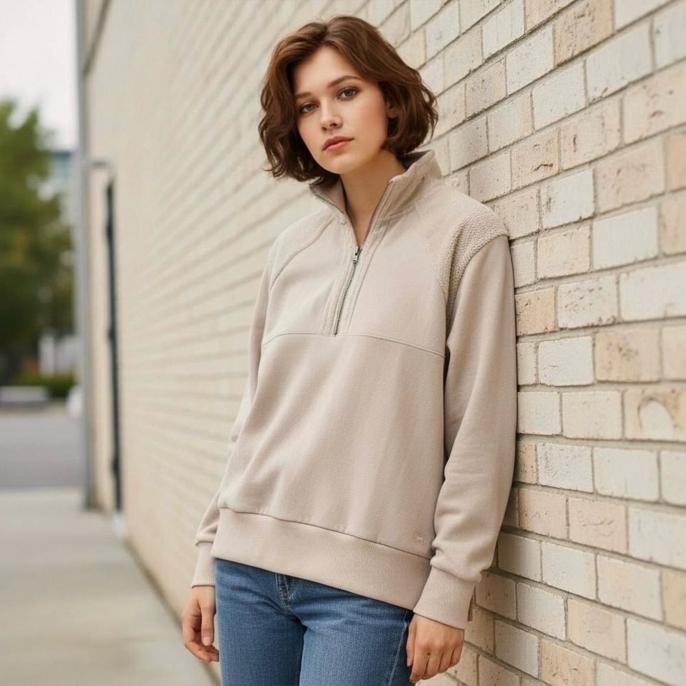 PINK Victorias Secret S Palest Pink 1/4 Zip Sweatshirt Sherpa Details  R $59